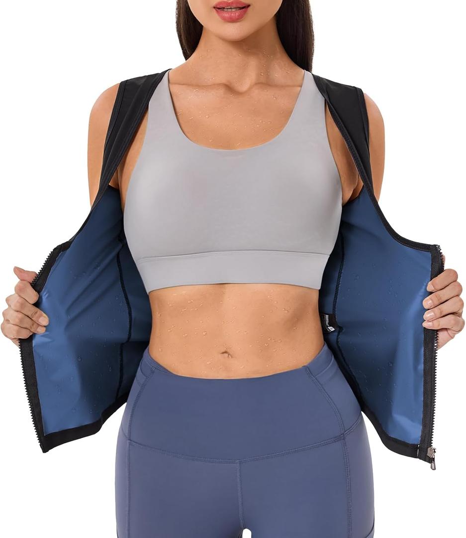 Sauna Suit for Women Weight Loss Sweat Vest Waist Trainer Workout Sleeveless Compression Tank Top Shaper with Zipper