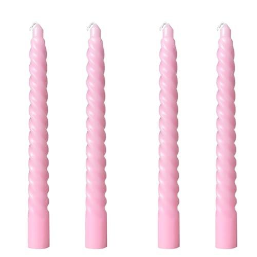 8 Inch Taper Spiral Candle Set of 4 Tapered Candles, 5 hrs,Smokeless,Tall Candlesticks, Home Dinner, Party, Wedding, Halloween, Christmas (4, Pink, 20cm)