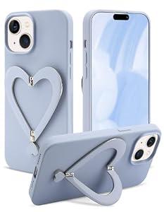 Jusy Case for iPhone 15 Plus, Cute Heart with 3D Heart Stand Slim Fit Liquid Silicone Soft Anti-Scratch Microfiber Lining Shockproof Protective Phone Cover for Girly Women Case - Blue