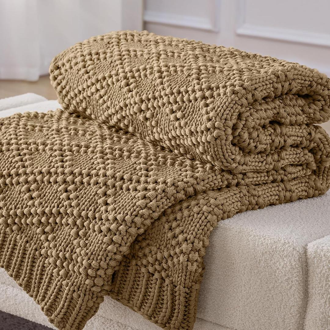 Knitted Weighted Blanket for Adult, Chunky Knit Weighted Throw for Sleep 60"*80" 20lbs, Cooling Breathable Machine Washable Fall Heavy Blanket for Room Decor (Beige, Queen)