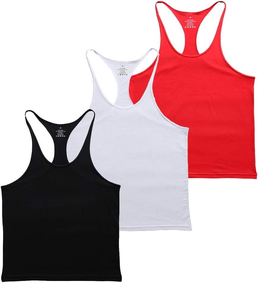 Muscle Alive Blank Bodybuilding Stringer Tank Tops Men Cotton (Large, Black/White/Red)