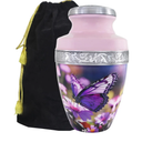 MEILINXU Urn for Ashes for Woman & Male, Cremation Urns for Human Ashes Adult Female or Man, Burial Urns with Butterflies, Decorative Urn for Funeral, Purple Butterfly and Flowers - Large