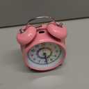 Peakeep Loud Analog Alarm Clock for Kids Learning Telling Time Teaching, 4.5" Twin Bell Alarm Clock Battery Operated for Heavy Sleepers Adults Teenagers Kids (Pink-rainbow)