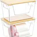 2 Pack Trash Bag Dispenser with Bamboo Lid, Stackable Trash Bag Holder, Large Clear Garbage Bag Organizer for 4-33 Gal Bags, Space-Saving Under Sink Organizer for Kitchen, Laundry, Pantry