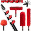 20FT High Reach Ceiling Duster Kit with 5-12ft Extension Pole Fan & Cobweb Cleaner, Microfiber Feather Duster, 2-in-1 Window Squeegee, 270 Rotating Head, Reusable & Washable, Wall-Mount Rack