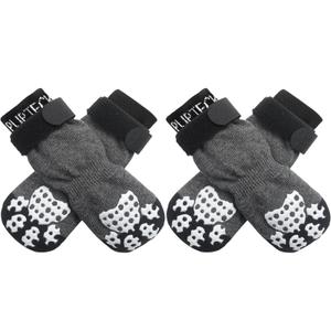 PUPTECK Anti-Slip Dog Socks with Double Sides Grips for Small Medium Large Dogs Hardwood Floors Prevents Licking, Dog Shoes for Hot Pavement Traction Control Paw Protector for Senior Dogs, Grey S,4 Count