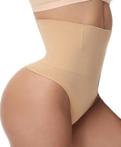 LULEENEMO Thong Shapewear Tummy Control, High Waist Underwear Panties Super Comfort Womens Thong Underwear, M