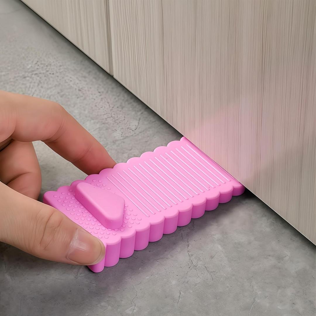 10 Pack Rubber Door Stoppers Wedg, Elfthloo Stops Fits 3-11mm Narrow Gaps Stackable up to 110-410mm, Non-Slip Floor & Wall Protector, Doorstops for Bottom of Lightweight Door, Pink