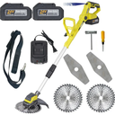 Electric Weed Wacker Eater Cordless Weed Trimmer Battery Powered 24V Powerful Brushless Brush Cutter with 2pcs 4.0Ah Batteries and Charger Stringless Grass Trimmer 2 Types Blades for Yard