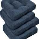 downluxe Chair Cushions for Dining Chairs 4 Pack, Tufted Indoor Chair Pads with Non-Slip Bottom, U-Shaped Kitchen Chair Cushions, 17"x17"x4", Navy