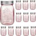 Amzcku 16 oz Rose Pink Mason Jars with Lids, 12 Pack Regular Mouth Quart Canning Jar, Safe For Storage, Canning, Pickling, Preserving, Fermenting, DIY Crafts & Decor