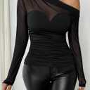 GORGLITTER Women's Gothic Asymmetrical Neck One Shoulder Mesh Patchwork Tops Y2K Long Sleeve Rave Festival Shirt Top (Black, XS)