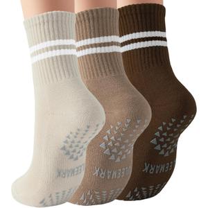 ULEEMARK Womens Pilates Non slip Yoga Socks Dance Gym Exercise Ankle Socks (One Size, 3 Pack Maillard)