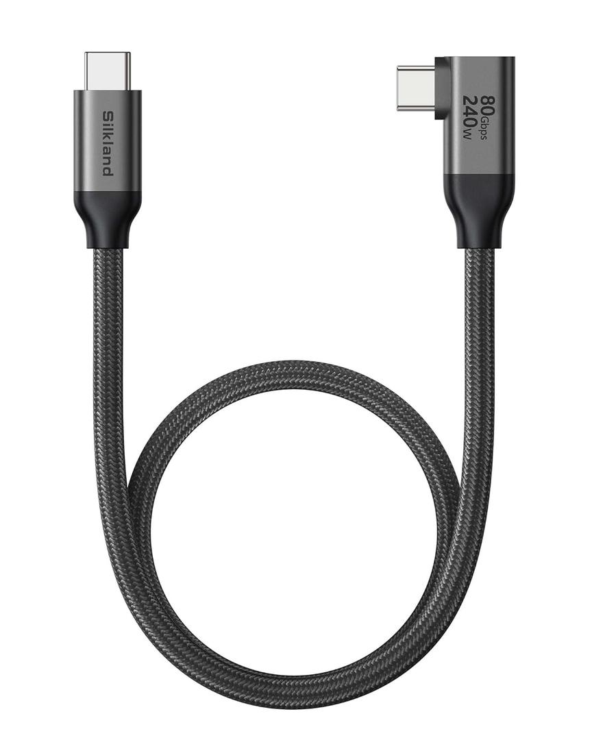Silkland 80Gbps Right Angle USB 4 Cable for Thunderbolt 5 Cable 1.6FT, 120Gbps Bandwidth for 16K/Dual 8K, 240W, 90 Degree Braided USB C Video Cable Compatible Thunderbolt 4/5, MacBook M4 Pro,Dock