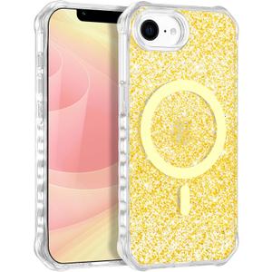 for iPhone 17e/16e Case, Compatible with MagSafe, Clear Bling Sparkly Shockproof Slim Anti-Slip Military Drop Protection Hard Phone Case, Glitter Gold