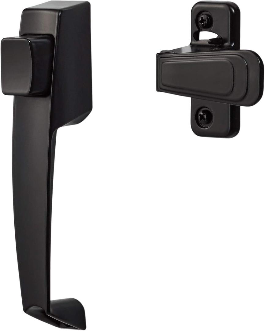 Ideal Security Door Handle with Inside Latch for Storm and Screen Doors, Black (2-Piece Set)