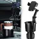 2 in 1 Phone Holder for Car with 360Rotation & Long Arm Cup Holder Cell Phone Holder for Car Compatible with 4-7 inches Smartphones