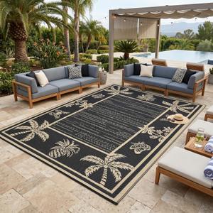 Garvee Outdoor Rug 9x12 Waterproof for Patios, Reversible Plastic Straw Rug, Tropical Leaf Indoor Outdoor Rugs, Large Area Rug for RV, Camping, Deck, Picnic Mat, Outside Carpet
