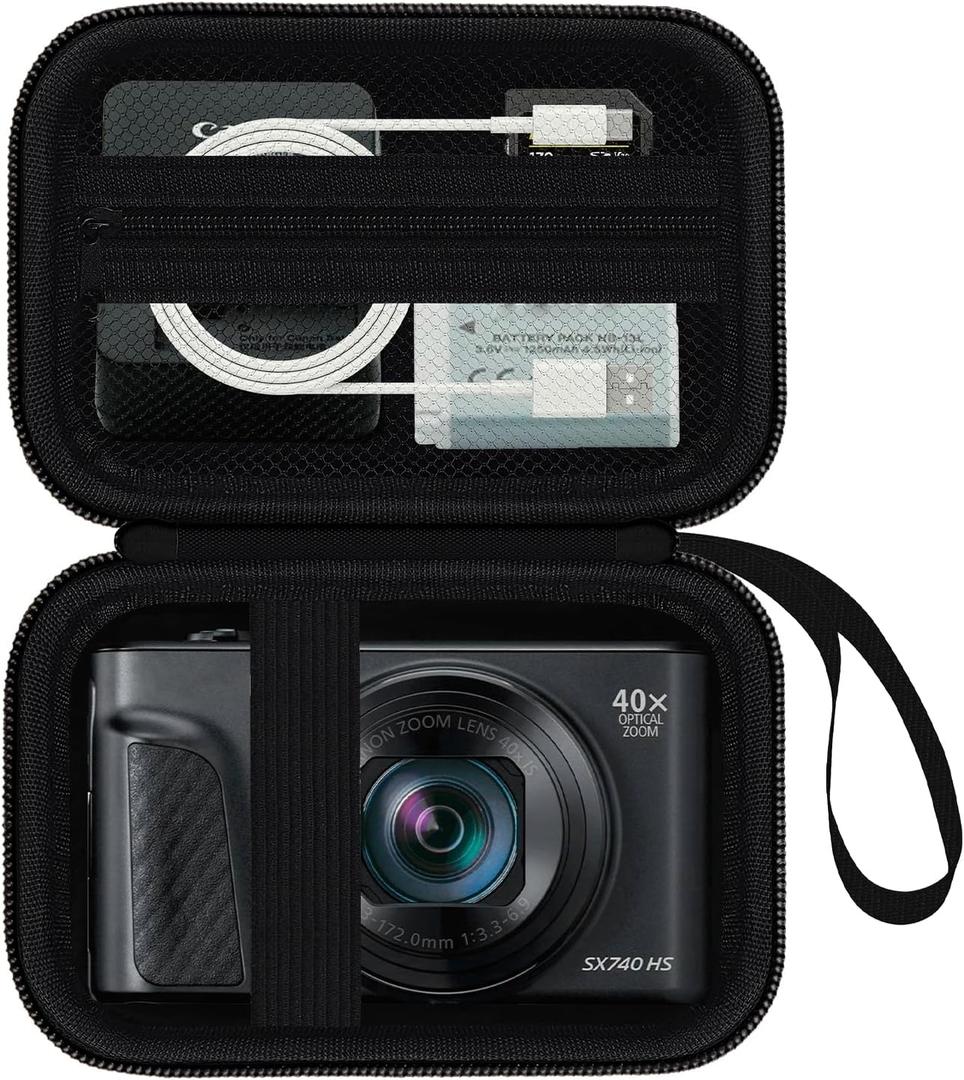 Camera Case for Canon PowerShot SX740/ SX730/ SX720/ SX620/ G7 X Mark II III Digital Camera, Camera Protective Box Hard Travel Storage Bag, Mesh Pocket fits Cable, Batteries, SD Card, Black
