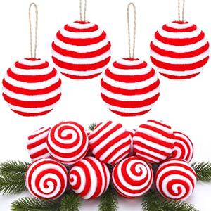 16 Pcs Red and White Candy Christmas Ornaments 2.36 Inches Hanging Fluff Peppermint Christmas Balls Tree Ornaments Xmas Elf Swirl Candy Cane Ball for Bowl Basket Vase Fillers
