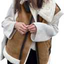 loveimgs Women's Winter Warm Suede Sherpa Leather Vest Jacket Zip Up Sleeveless Lambwool Fur Coat with Pockets, Medium, Brown