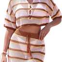 HUUSA Women's 2 Piece Crochet Swimsuit Cover Ups 2025 Hollow Out Bathing Suit Coverup Beach Outfits Crop Top and Skirt Sets (Large)