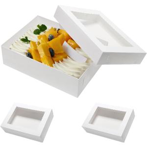 Wowxyz 12pcs 19x14x4 Inches Cake Boxes Rectangle Half Sheet 1/2 Sheet Bakery Boxes with Window - Donuts, Pastry Baking Cake, Pie White Cardboard Treat Packaging