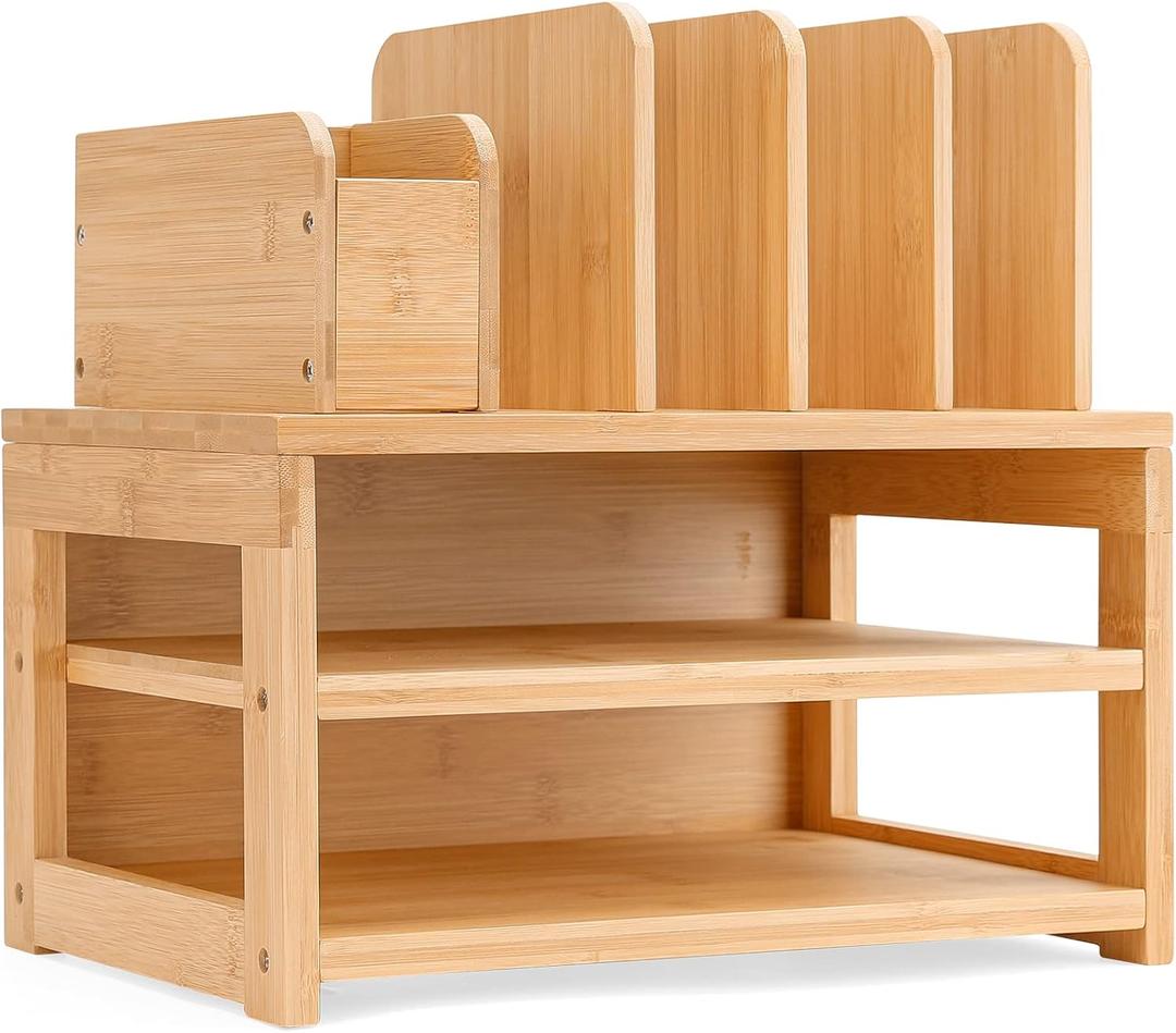 Homde Bamboo Desk Organizer with File Holder, Office Organization for Desks with Adjustable Pen Holding, Desktop Letter Paper Tray Storage for Workplace Home School (3-Tier,Natural) Homde Bamboo Desk Organizer with File Holder, Office Organization for Desks with Adjustable Pen Holding, Desktop Letter Paper Tray Storage for Workplace Home School (3-Tier,Natural)