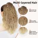 Lommel Ponytail Extension, Claw Clip Ponytail Extension for Women Long Wavy Pony Tails Hair Extensions Natural Synthetic 20 Inch Clip in Ponytail Hairpiece for Daily Use(Ombre Light Brown Mix Blonde)