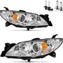 Headlights Assembly for 2004-2009 Mazda 3 Sedan Halogen Headlamp Replacement, High/Low Beam W/Bulbs, Driver&Passenger Side