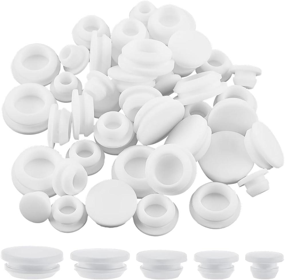 GORGECRAFT 50Pcs 5 Sizes Silicone Hole Plug White Rubber Tapered Round Waterproof Button Tube End Caps Cover Soft Flexible Reusable Stopper Inserts Fit for Bathtub Furniture Bottle 0.2-0.4 Inch Hole