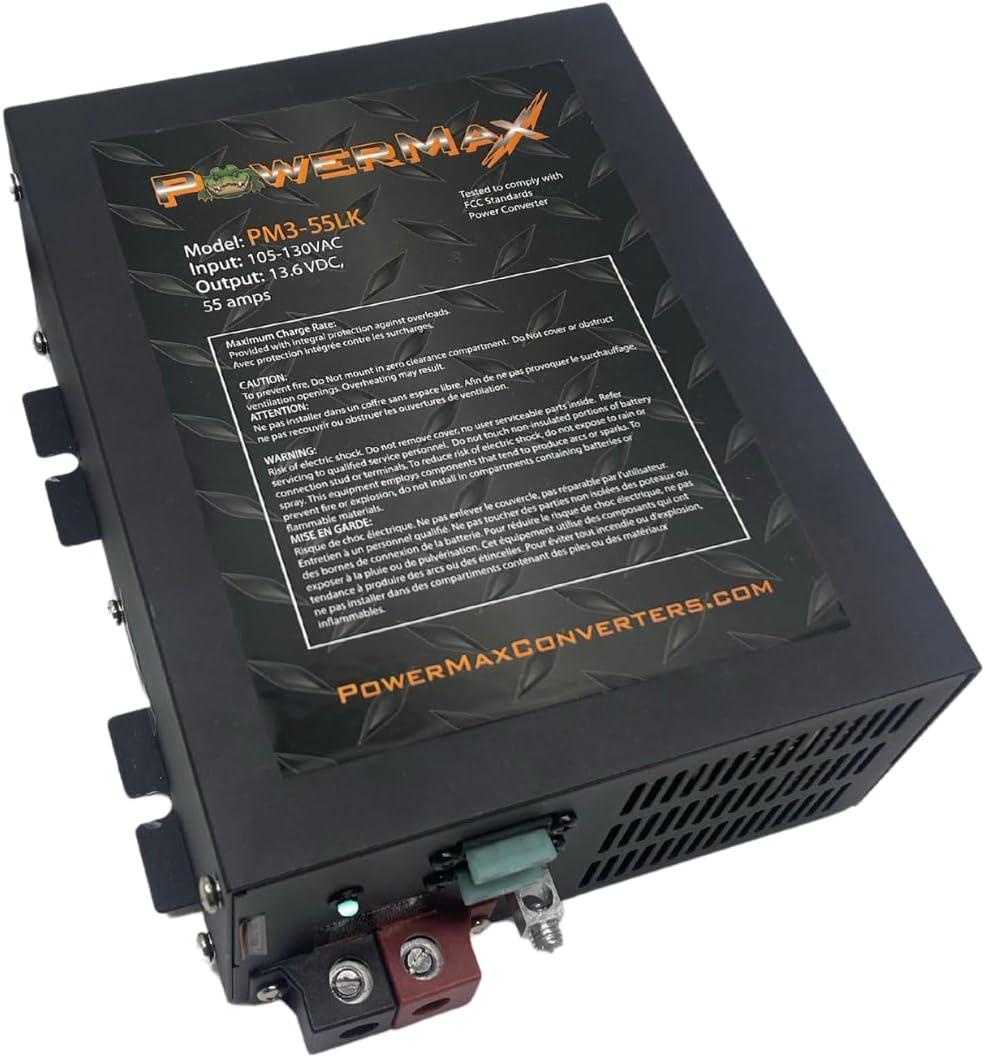 Powermax RV Converter | 55 Amp | 12V Power Converter with Built-in 4 Stage Smart Battery Charger | 110V AC to 12V | Lithium Compatible | Fully Adjustable Output from 13V to 16.5V | PM3 55LK