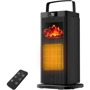 Space Heater for Indoor Use, 1500W Portable 13.78" Electric Heater with Thermostat, Fast Heating, 45° Oscillation, 12H Timer, Quiet & Safe 3D Flame Fireplace Ceramic Heater for Bedroom Office Home
