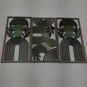 LB Modern Geometric Wall Art Set of 3, Boho Abstract Mid Century Wall Decor Wooden Framed, Green Striped Black Leaf Hanging Decoration for Living Room Bedroom Home Office, 11.8 x 5.9 inches