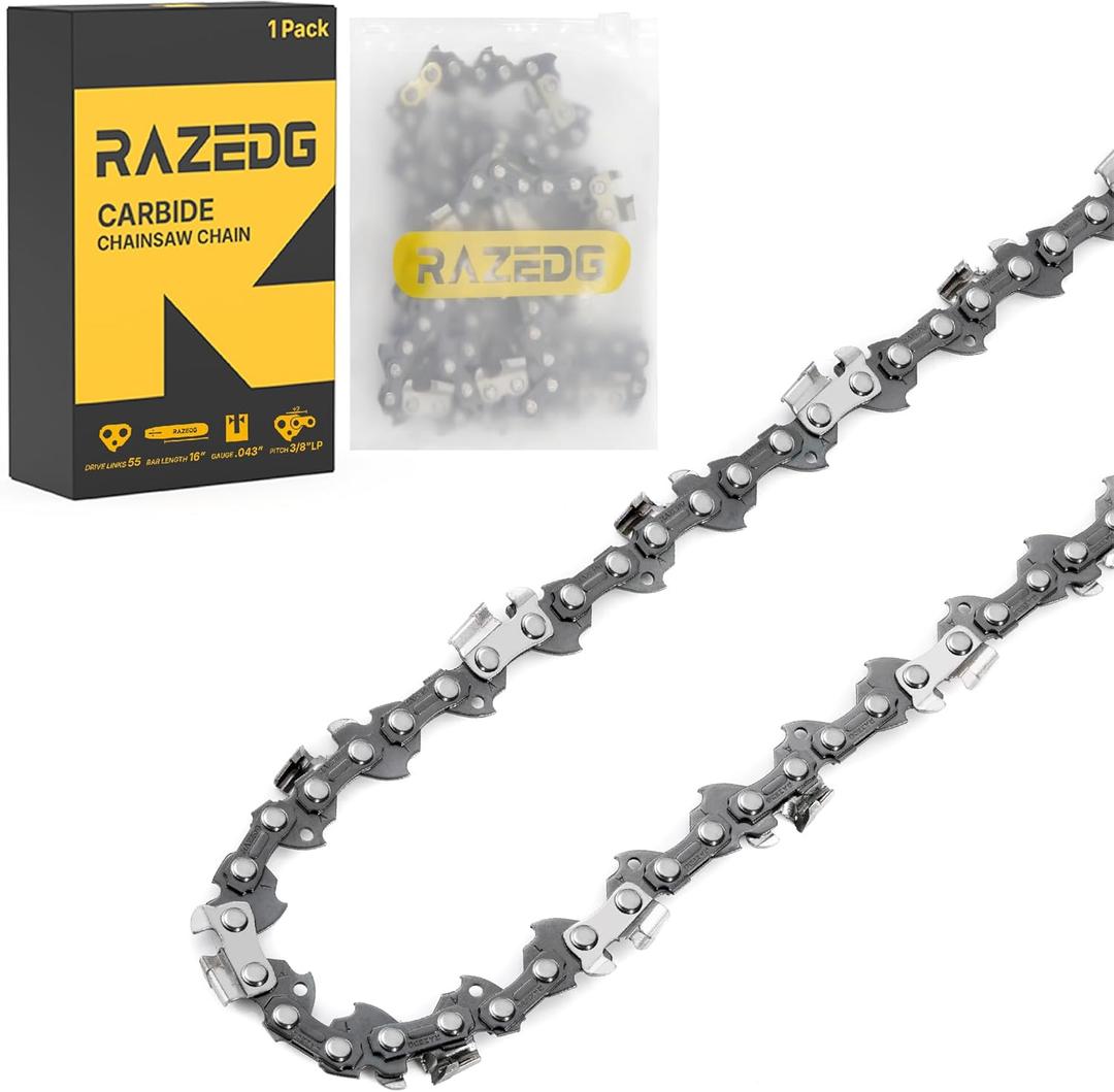 Carbide Chainsaw Chain 16 Inch, 3/8" LP Pitch, .043" Gauge, 55 Drive Links, Fits Stihl MS170, MS171, MS180c - 36100050055, R55 (1 Chain)