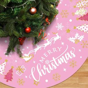 Capoda Christmas Tree Skirt 48 Inch Short Plush Xmas Tree Mat Merry Christmas Tree Collar for Winter Holiday Home Room Christmas Tree Decorations Supplies (Pink)