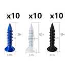 Wensilon(105 PCS) 3/16" Concrete Screw Anchor Kit Blue/Black/White Flat Head for Anchoring to Masonry, Block or Brick Stucco