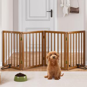 Freestanding Pet Gate Foldable 4 Panel Dog Gate Walnut Dog Gates for Stair Doorways House Indoor (2 Support Feet Included) Freestanding Pet Gate Foldable 4 Panel Dog Gate Walnut Dog Gates for Stair Doorways House Indoor (2 Support Feet Included)
