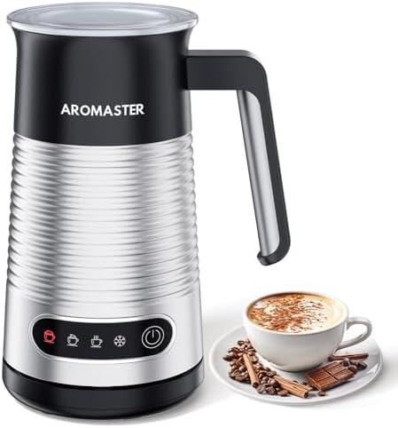 AROMASTER Milk Frother, 4 IN 1 Electric Milk Frother and Steamer for Coffee, Lattes, Cappuccinos, Automatic Hot Dense/Airy Foam & Cold Foam Maker, Ideal for Home, Kitchen and Office Daily Use