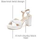 Women's Chunky Platform Heels with Adjustable Ankle Strap - Open Toe Bowknot Block Heel Strappy Sandals, Wedding Party Dressy Shoes Summer Sandals