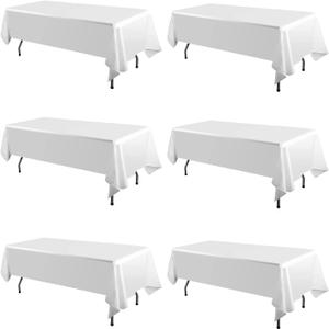 60x126 Rectangle Tablecloth, White Table Cloths for 8 Foot Tables, Wedding & Parties (6Pack)