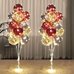 2 Set Floor Balloon Stand Kit with String Light Balloon Holder Centerpieces Floor Decoration for Baby Shower Birthday Party Bachelorette Party (Pink&Silver)
