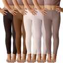 5 Pack Girl Ribbed Leggings Cotton Blend Toddler Leggings Baby Soft Stretchy Tights Elastic Waistband Pant 12M-10Y (Brown, Apricot, Dark Brown, Gingerbread, Cream)