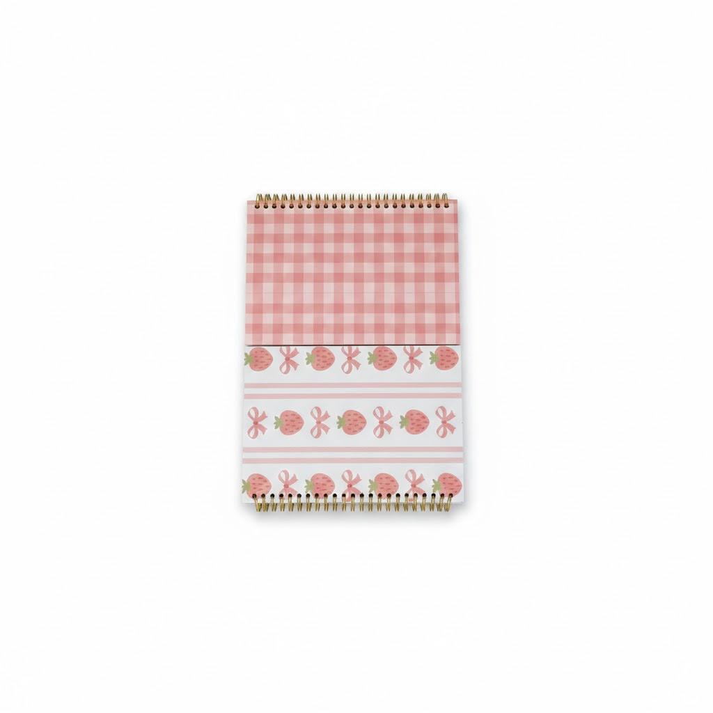 2 Pcs Pink Strawberry Bow Spiral Notebook, Cute Preppy Spiral Journal Notebook for Women Friend Girls, 160 Pages Trendy Hardcover Journaling Notebooks for Home Office Writing Aesthetic Notebooks, Pink