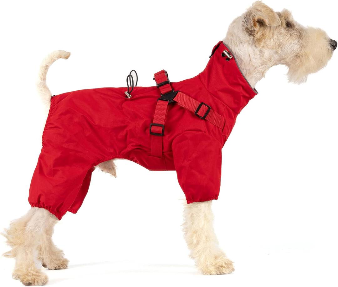 Mile High Life Waterproof Dog Raincoat, Full Coverage Small Dog Rain Coat with Harness, Adjustable 4 Legs Puppy Rain Jacket with Reflective Strip and Elastic Cuffs (Red, XXS Back Length 9.8")