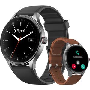 Smart Watches for Men/Women (2 Bands), 1.27 Round Smartwatch Fitness Tracker with Bluetooth Calls (Make/Answer), Heart Rate/SpO2/Sleep Monitor, 12 Days Battery, IP68 Waterproof (Black)