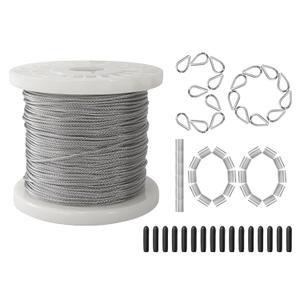 Wire Rope,1/16 Wire Rope, Aircraft Cable,304 Stainless Steel Cable,7x7 Strand Core 328FT,368lbs Breaking Strength
