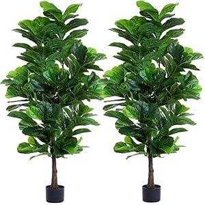 FLOWORLD Fiddle Leaf Fig Tree 6ft Tall Artificial Tree in Pot Fake Ficus Lyrata Plants with 184 Decorative Fiddle Leaves Faux Fig Trees for Home Office Living Room Decor Indoor Outdoor, 2 Pack
