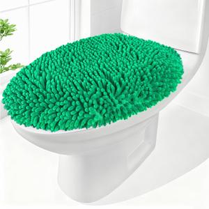 Chenille Elongated Toilet Seat Cover 19.5"x 15" Machine Washable Solid Toilet Lid Cover Adjustable Rubber Backing Fits Only 18-19.5" L x 14-16" W Elongated Toilet Seat