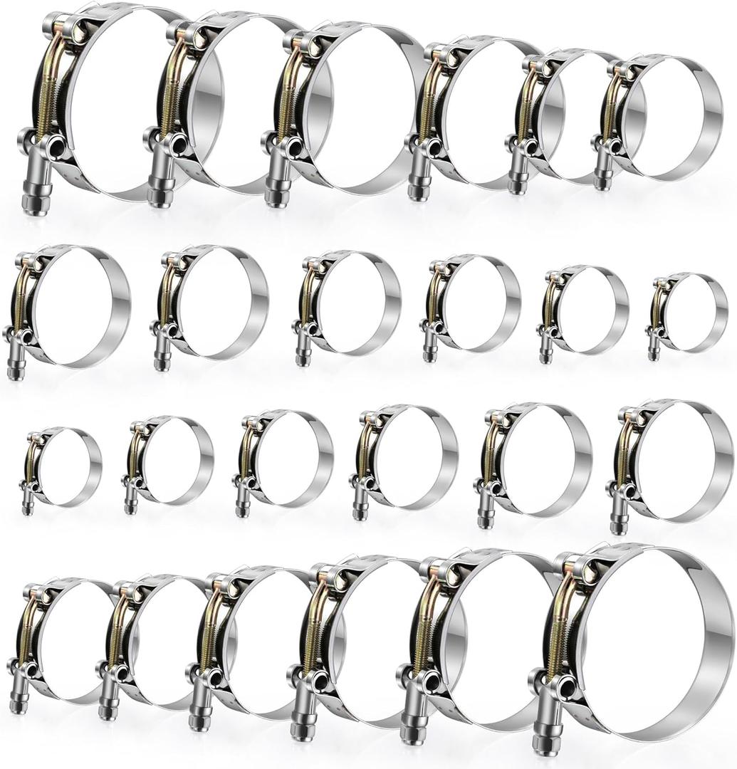 24 Pack 12 Sizes T-Bolt Hose Clamps, Stainless Steel_304 Working Range 28mm-116mm for 0.75"-4" Hose ID, Turbo Intake Intercooler Clamp for Automotive